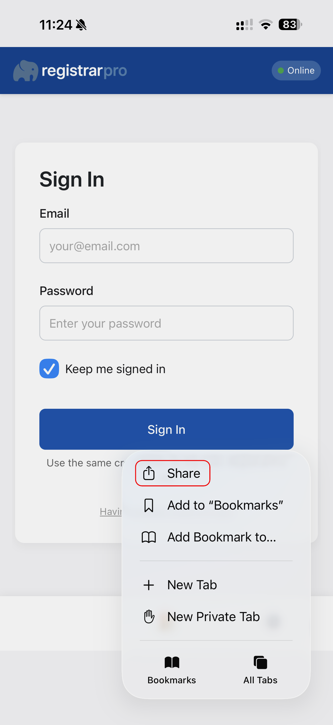 Add to Home Screen Step 1